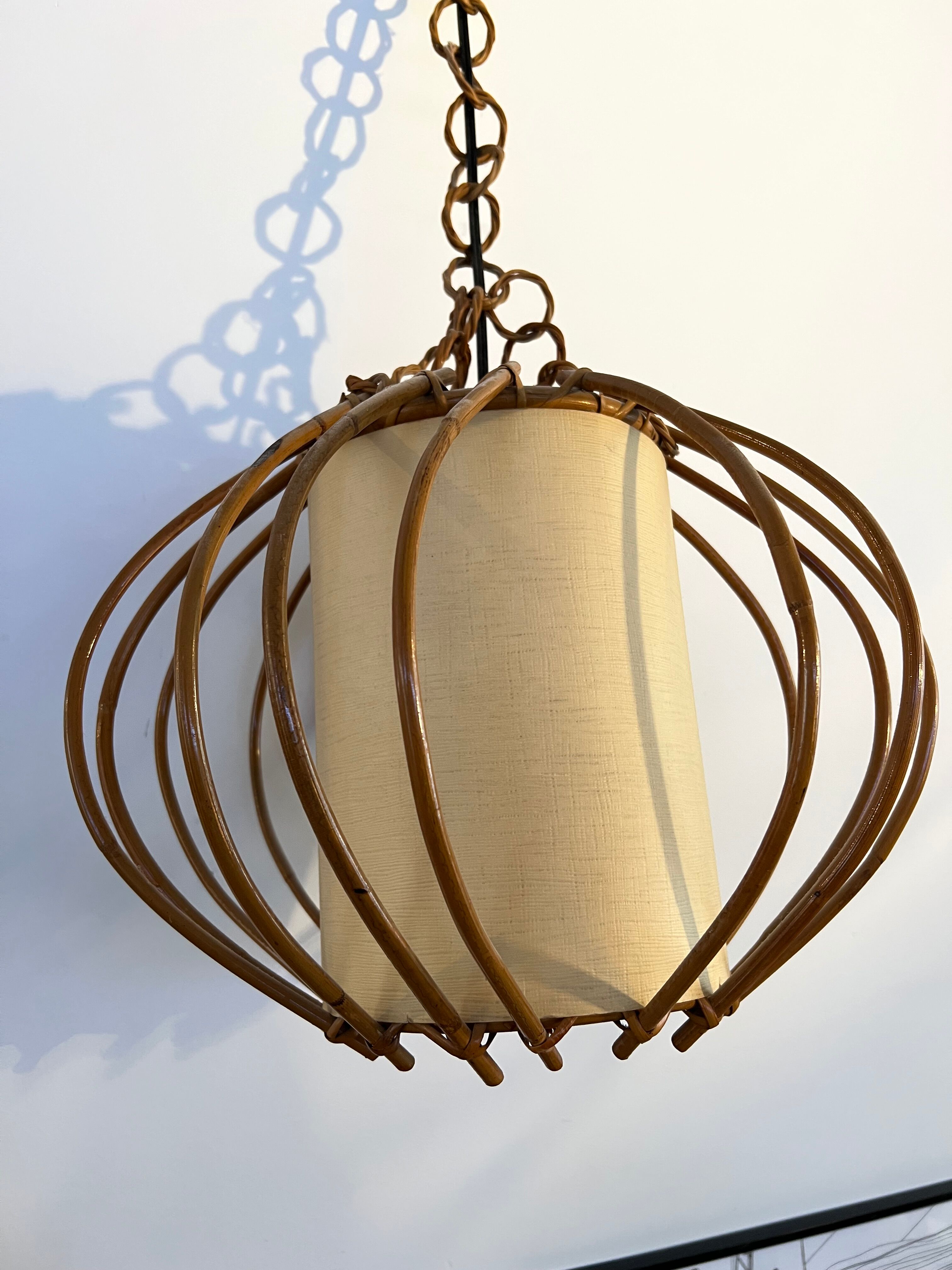 Vintage chandelier, rattan pendant lamp design 1960