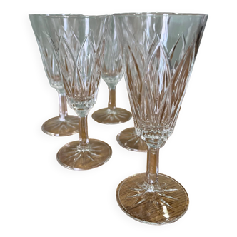 5 antique chiseled glass champagne flutes