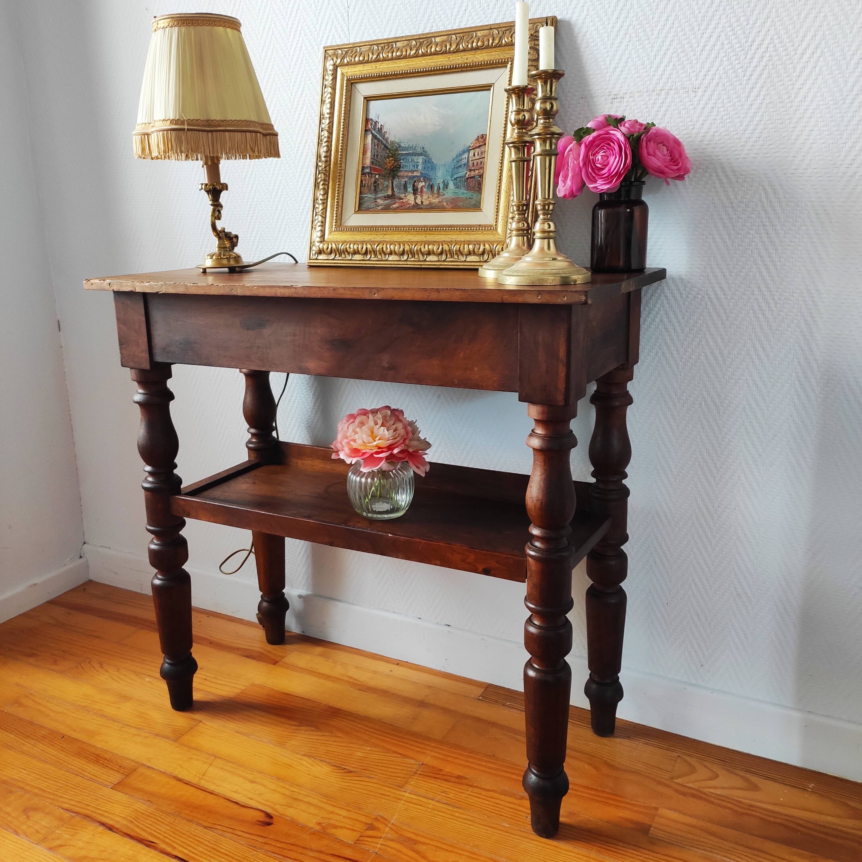 Antique solid walnut console serving trolley