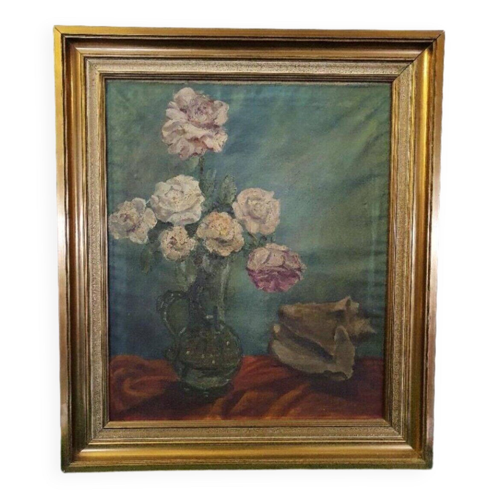 20th century Colorful Flower Bouquet Oil on Canvas Still LIfe