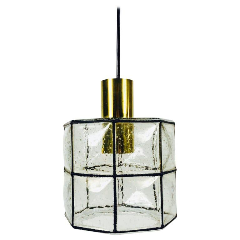 Iron and glass suspension lamp by Glashtte Limburg, 1960s