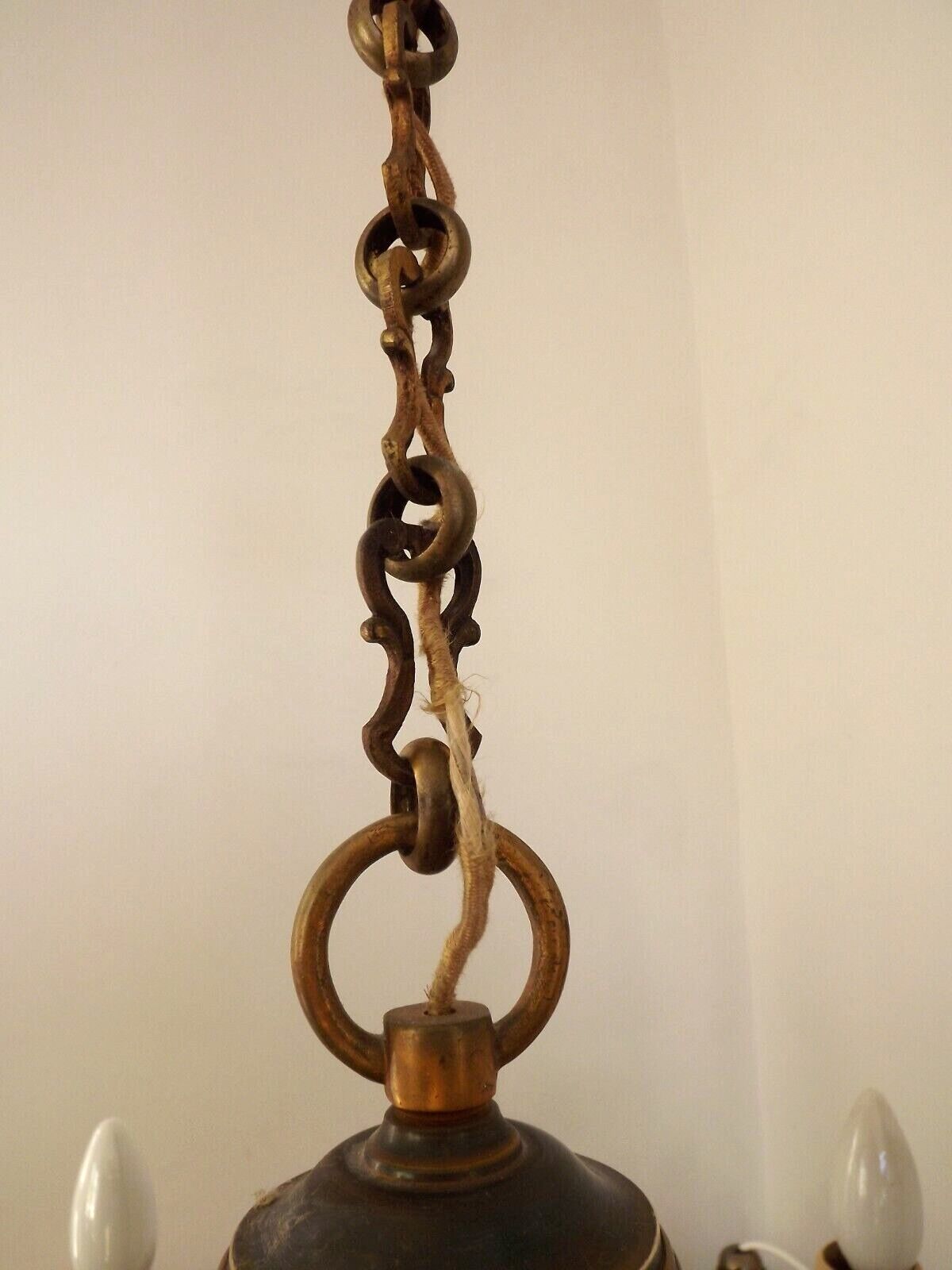 French Vintage Heavy Bronze/Brass 5 Light Empire Style Chandelier 3990
