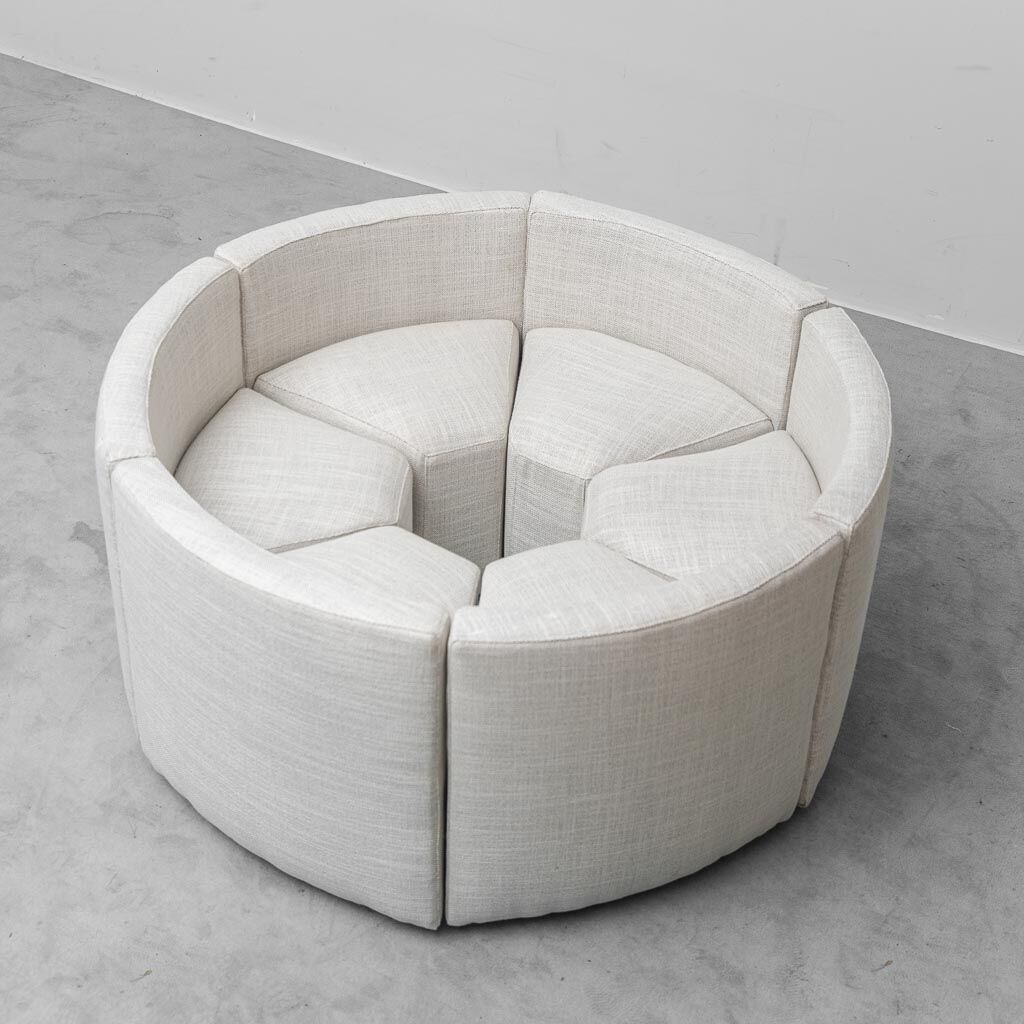 Vintage round dining set with 6 chairs, 1970s modernist