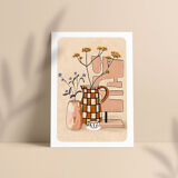 Illustration A4  "Café, vase et fleurs séchées"