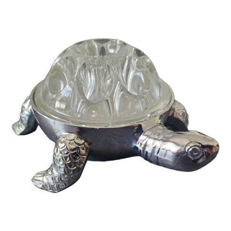 Turtle vase in vintage crystal VMC Reims and silver metal