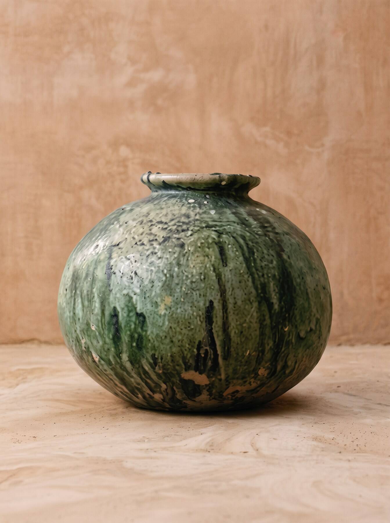 Round reserve pot in glazed terracotta