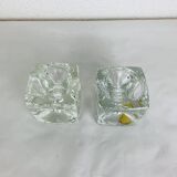 Pair of solid glass ice cube candlesticks by Rudolf Jurnikl, 1970s