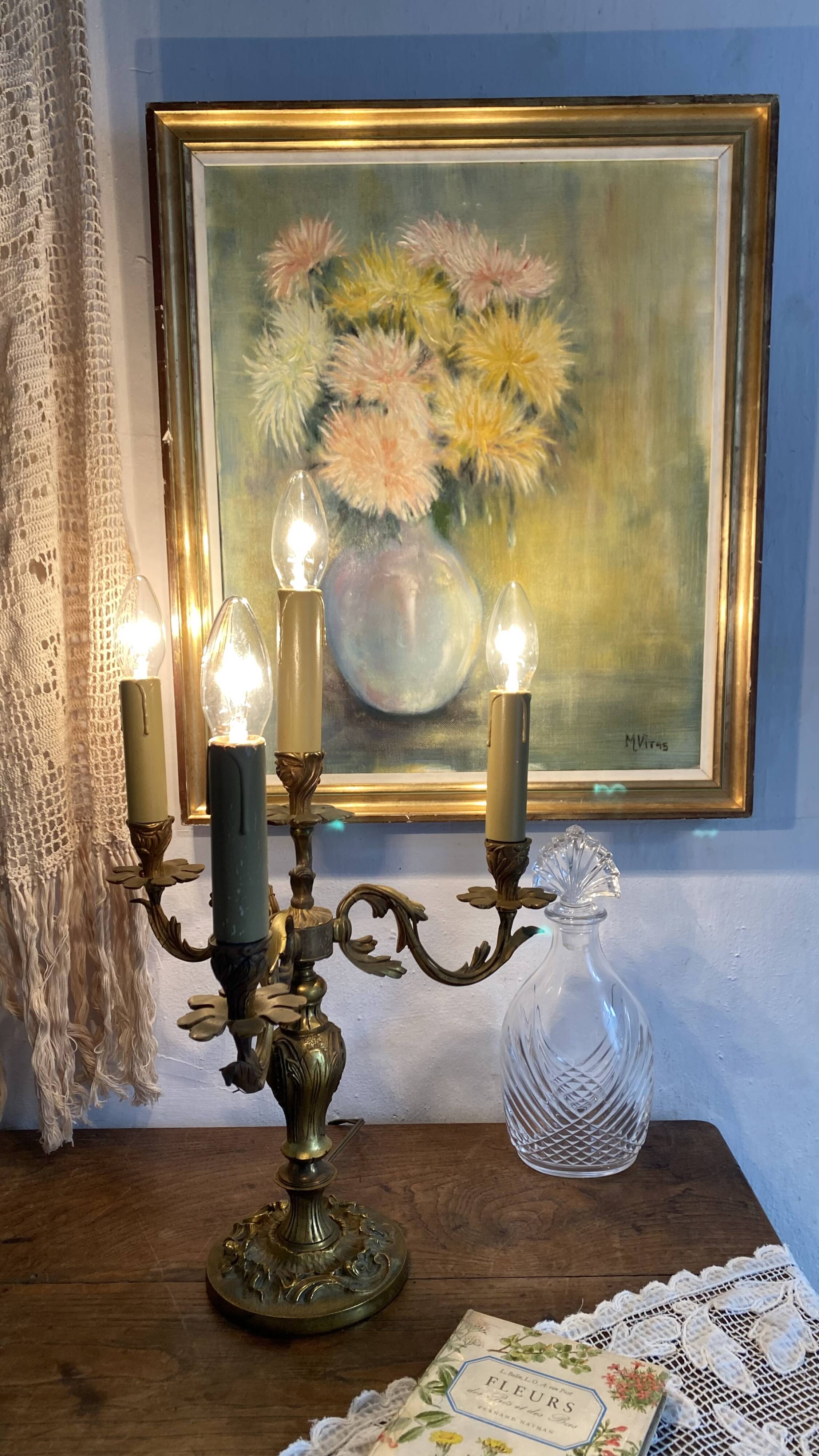 Still life bouquet of chrysanthemums, oil on canvas