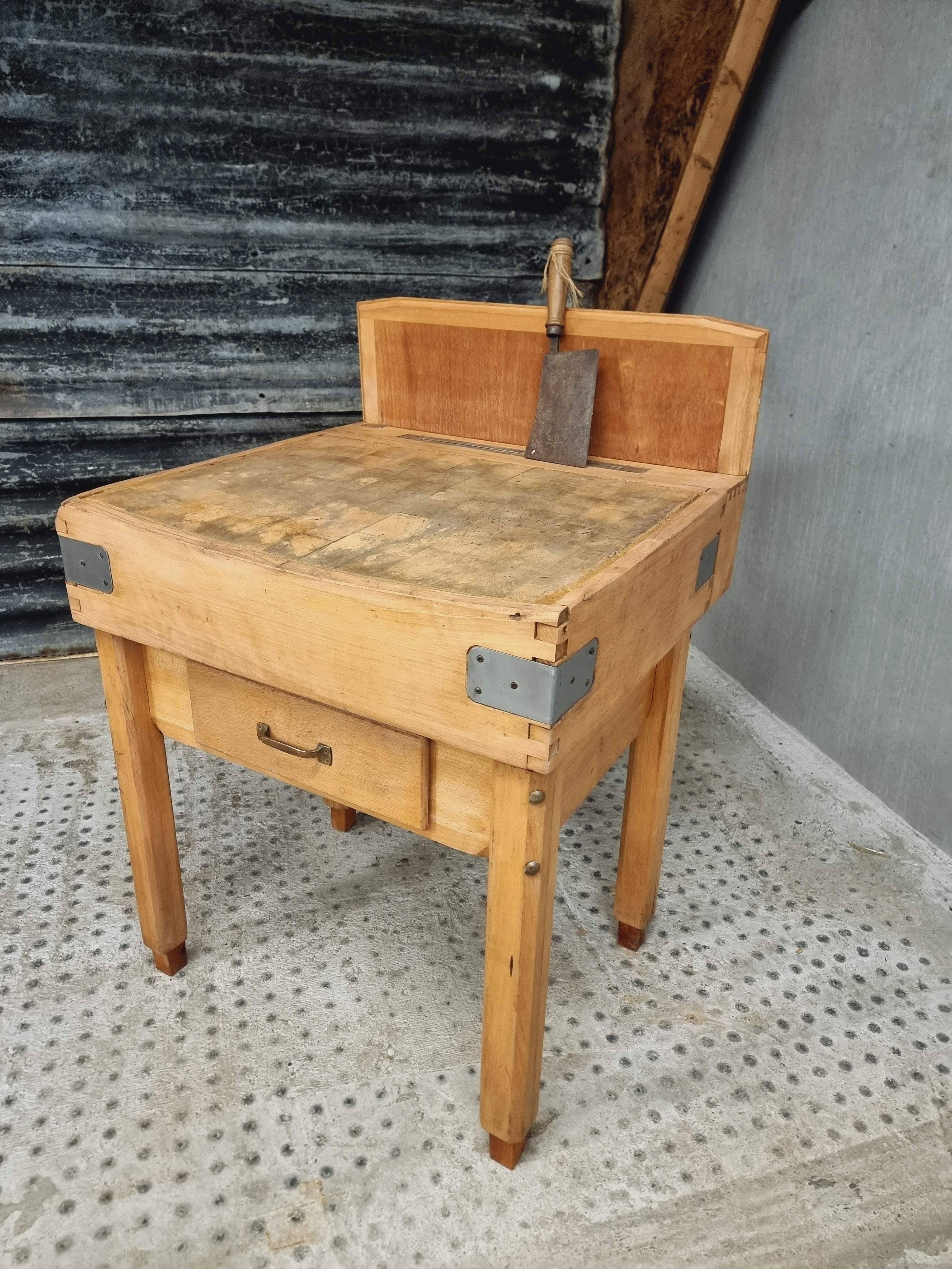 Vintage block butcher table beech kitchen island 74 x 81 cm