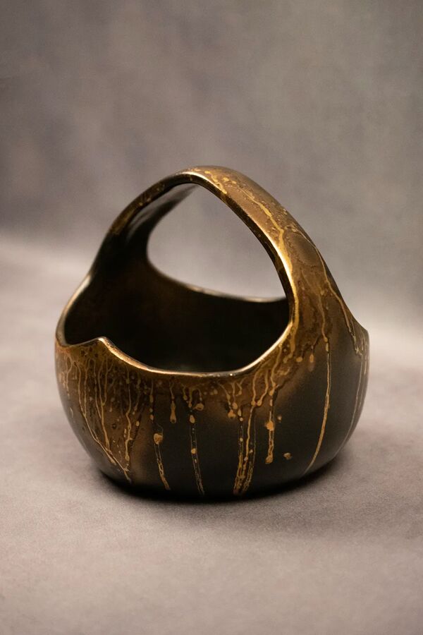 Coupe en grès irisé à anse Léon Pointu - Grès de Puisaye début XXème