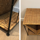 End of sofa in rattan and black lacquered metal