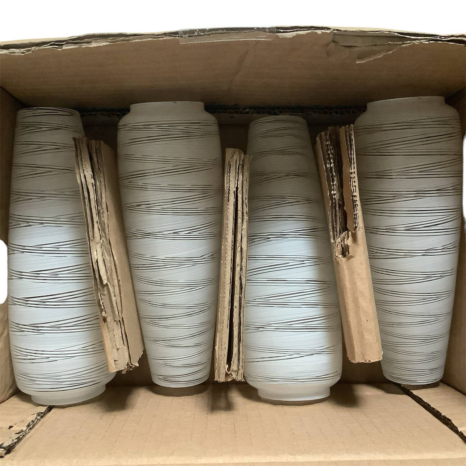 Set of 4 antique cone-shaped tulips in ribbed opaline glass for ap