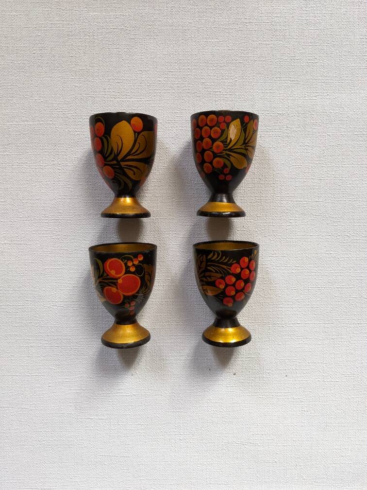 Vintage egg cups hand painted decor Russian vintage country decoration