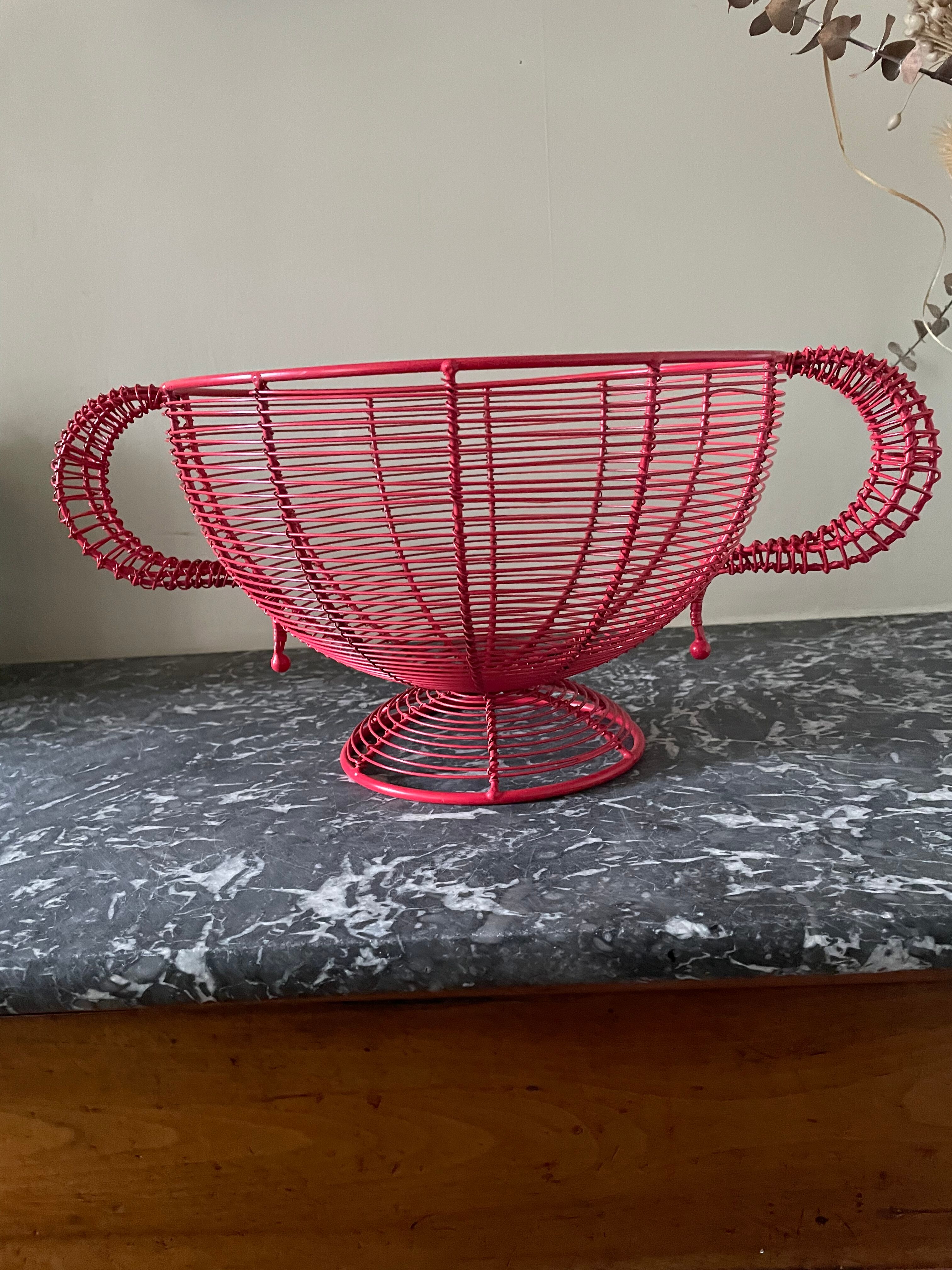 Red wired metal fruit basket