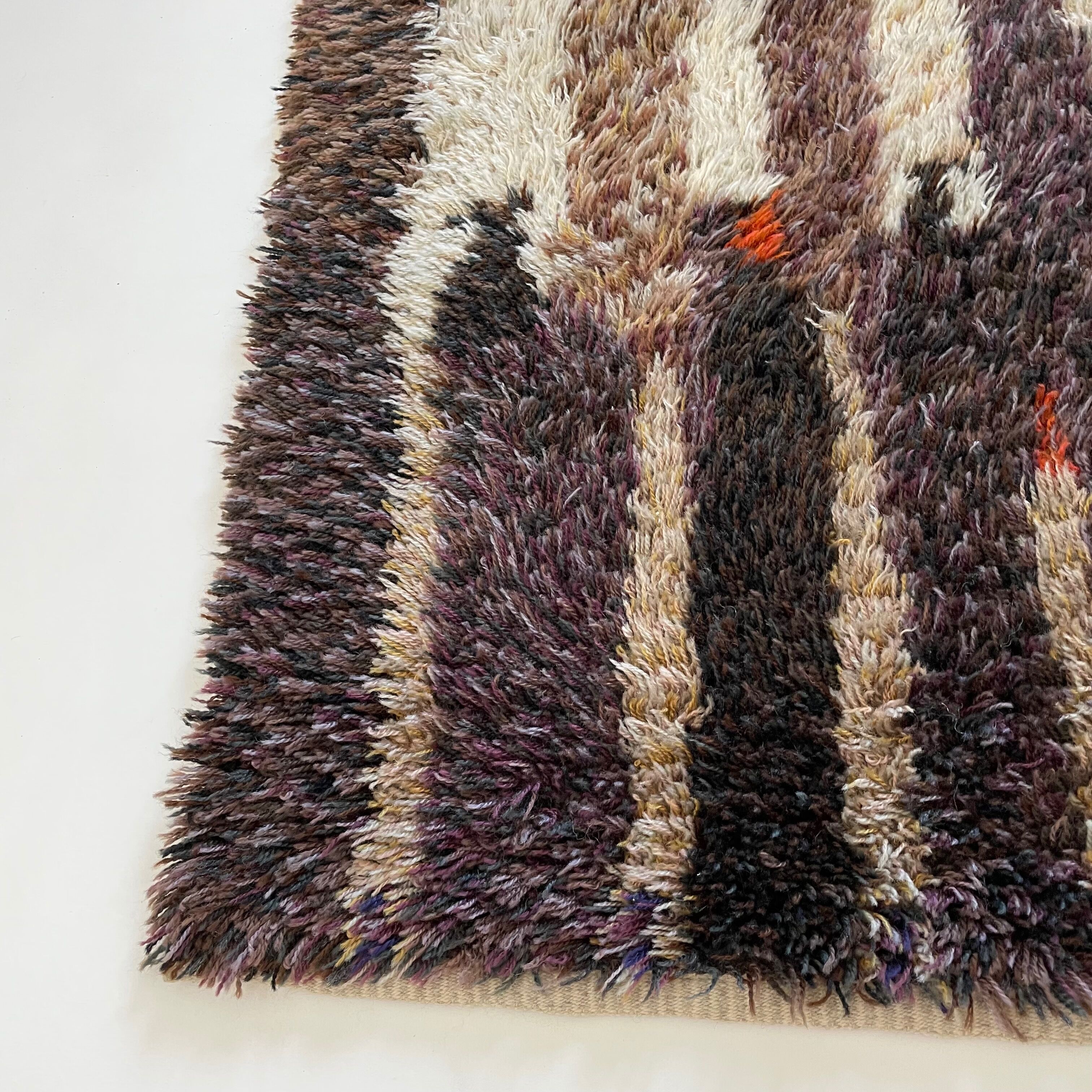 Original Abstract Scandinavian High Pile Abstract Rya Rug Carpet, Finland, 1960s