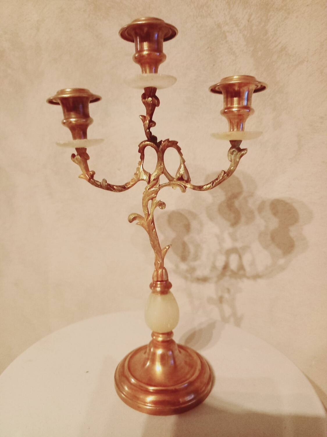 Brass and stone chandelier