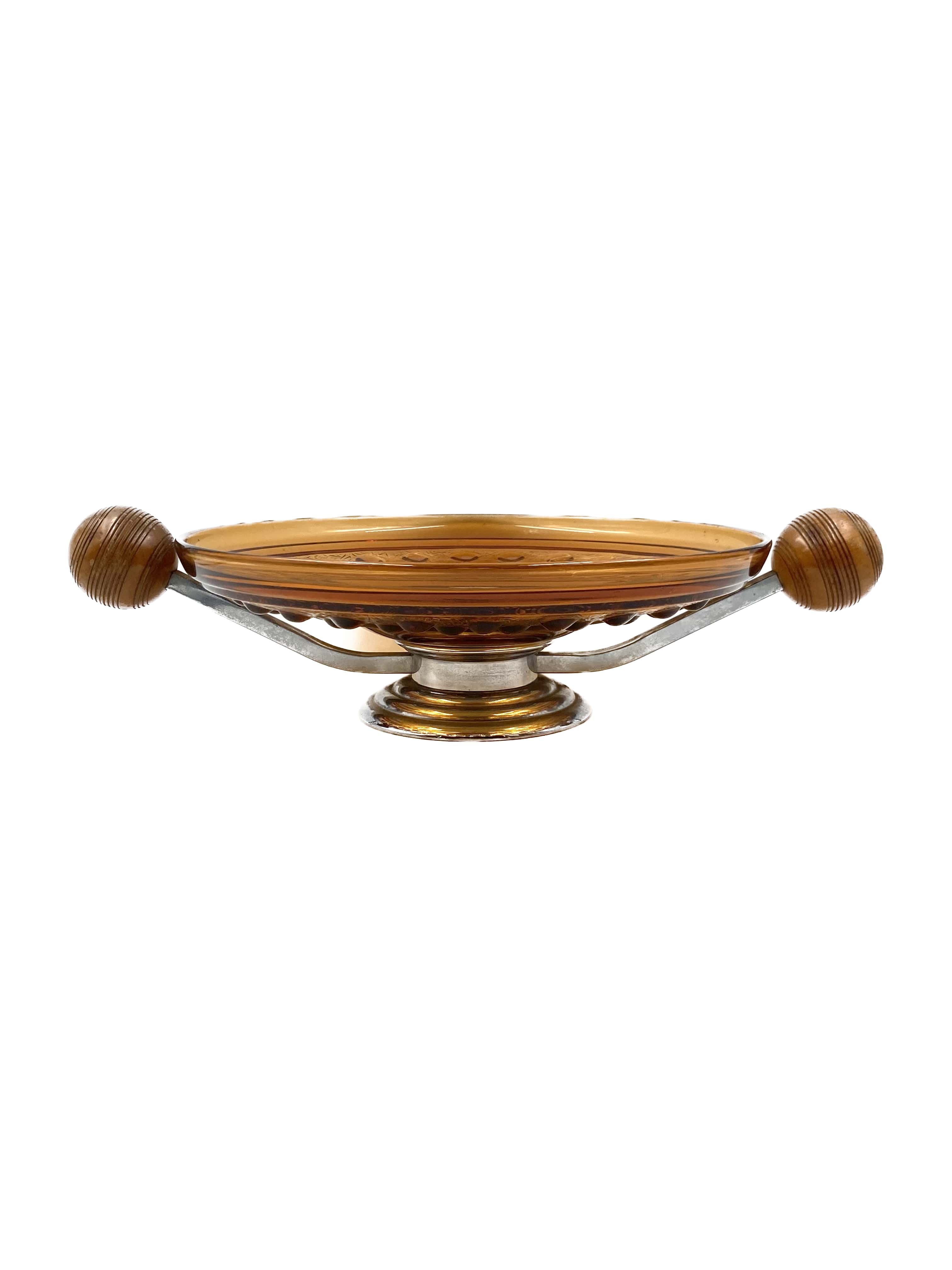 Art Deco large orange glass centerpiece / vide-poche, Italy 1940s
