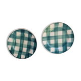 Duo of Plates faience old checkerboard decoration GREEN STYLE Digoin Moulin des loups FN