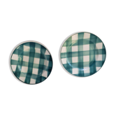 Duo of Plates faience old checkerboard decoration GREEN STYLE Digoin Moulin des loups FN