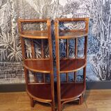 Pair of rattan corner shelves