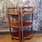 Pair of rattan corner shelves