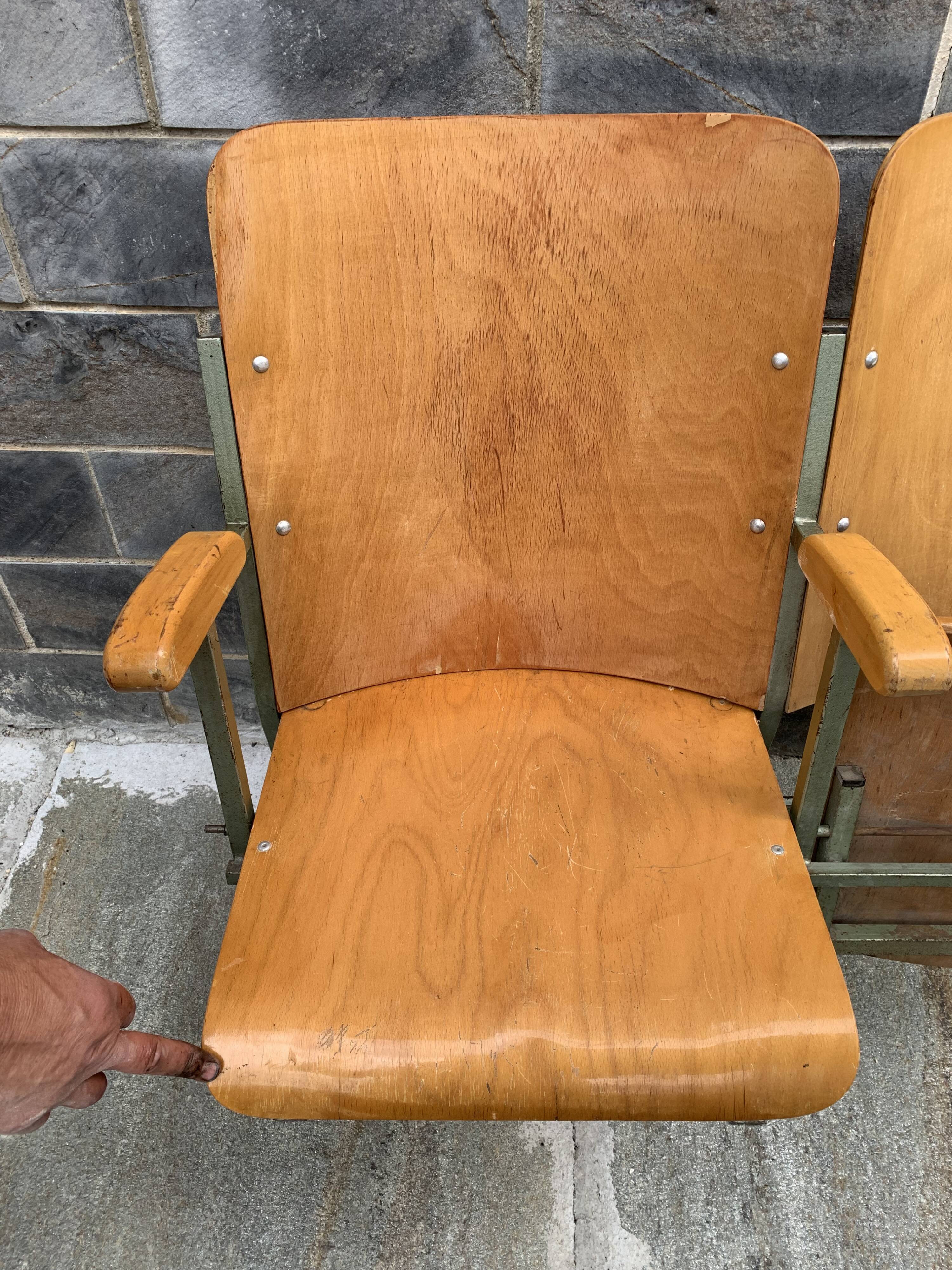 Pair of wooden cinema armchairs industrial style 1960s