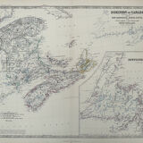 Antique Map of Canada (Eastern Sheet) circa 1869 Keith Johnston Royal Atlas Hand coloured map