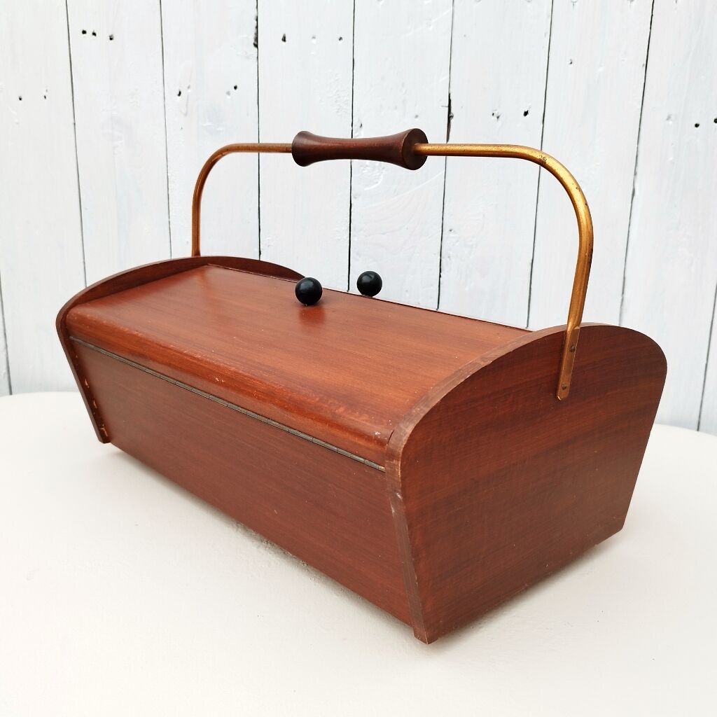 Old sewing box worker varnished wood