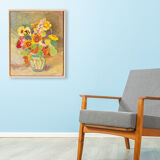 Colorful Bouquet of Flowers, Acrylic on Plate, 41 x 50 cm