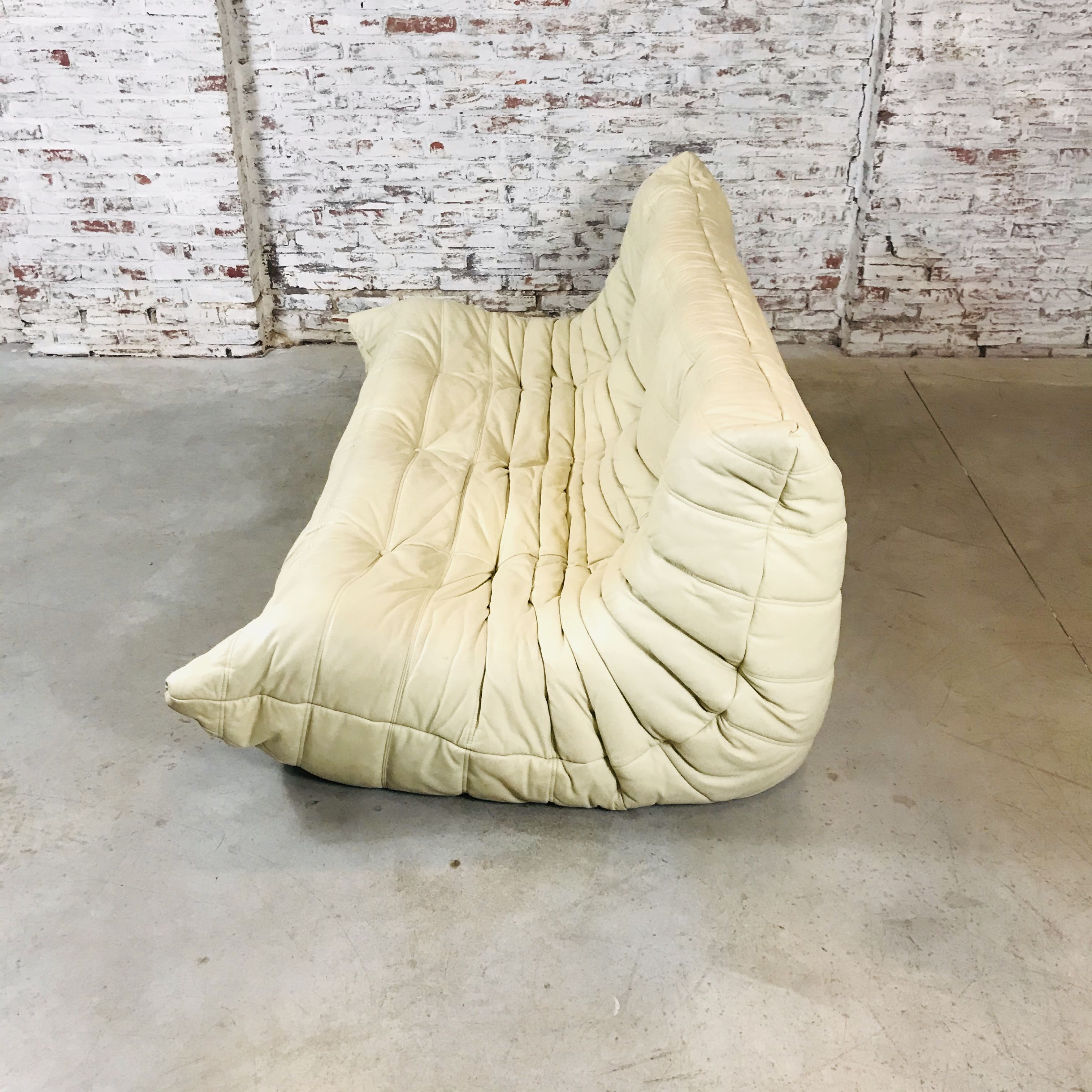 Togo sofa in beige leather by Michel Ducaroy for Ligne Roset, 1986
