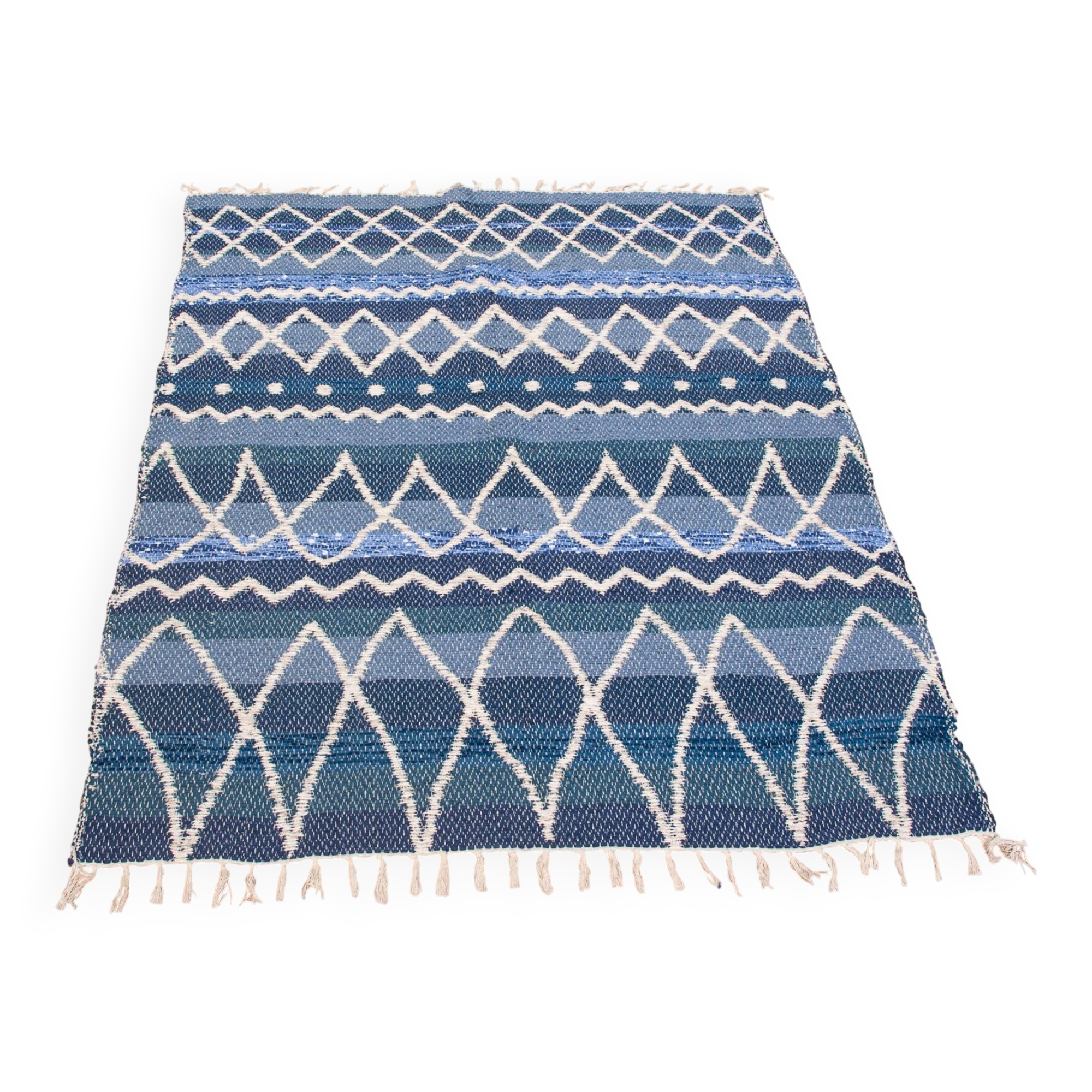 Recycled cotton handcrafted rug - Reversible - Blue