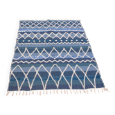 Tapis artisanal en coton recyclé - Réversible - Bleu