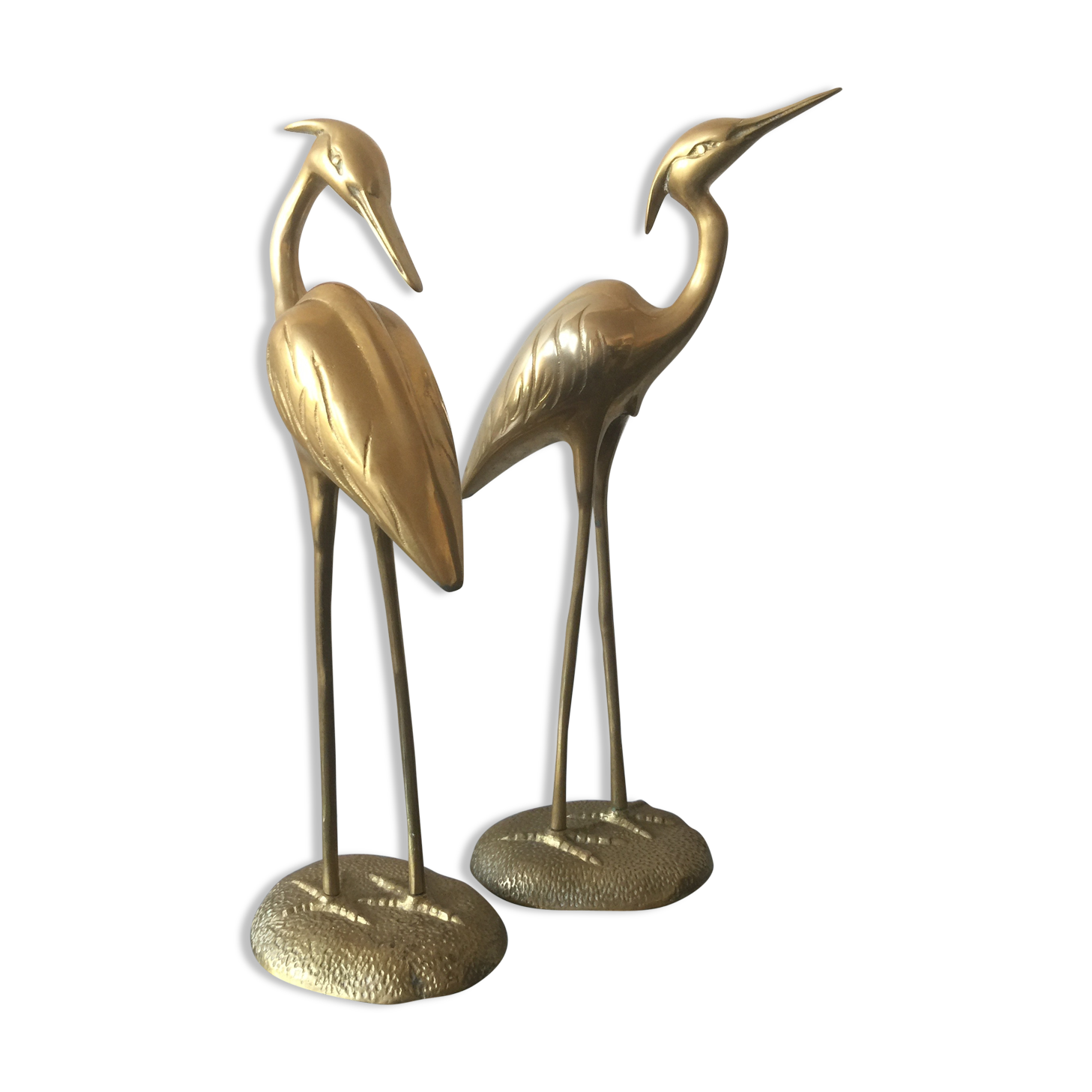 Paire d'oiseaux échassiers aigrettes en laiton