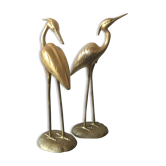 Paire d'oiseaux échassiers aigrettes en laiton