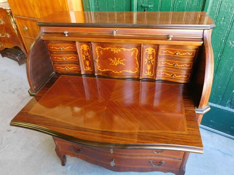 Secretaire commode a cylindre en bois verni
