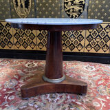 Mahogany pedestal table with marble top veneer
