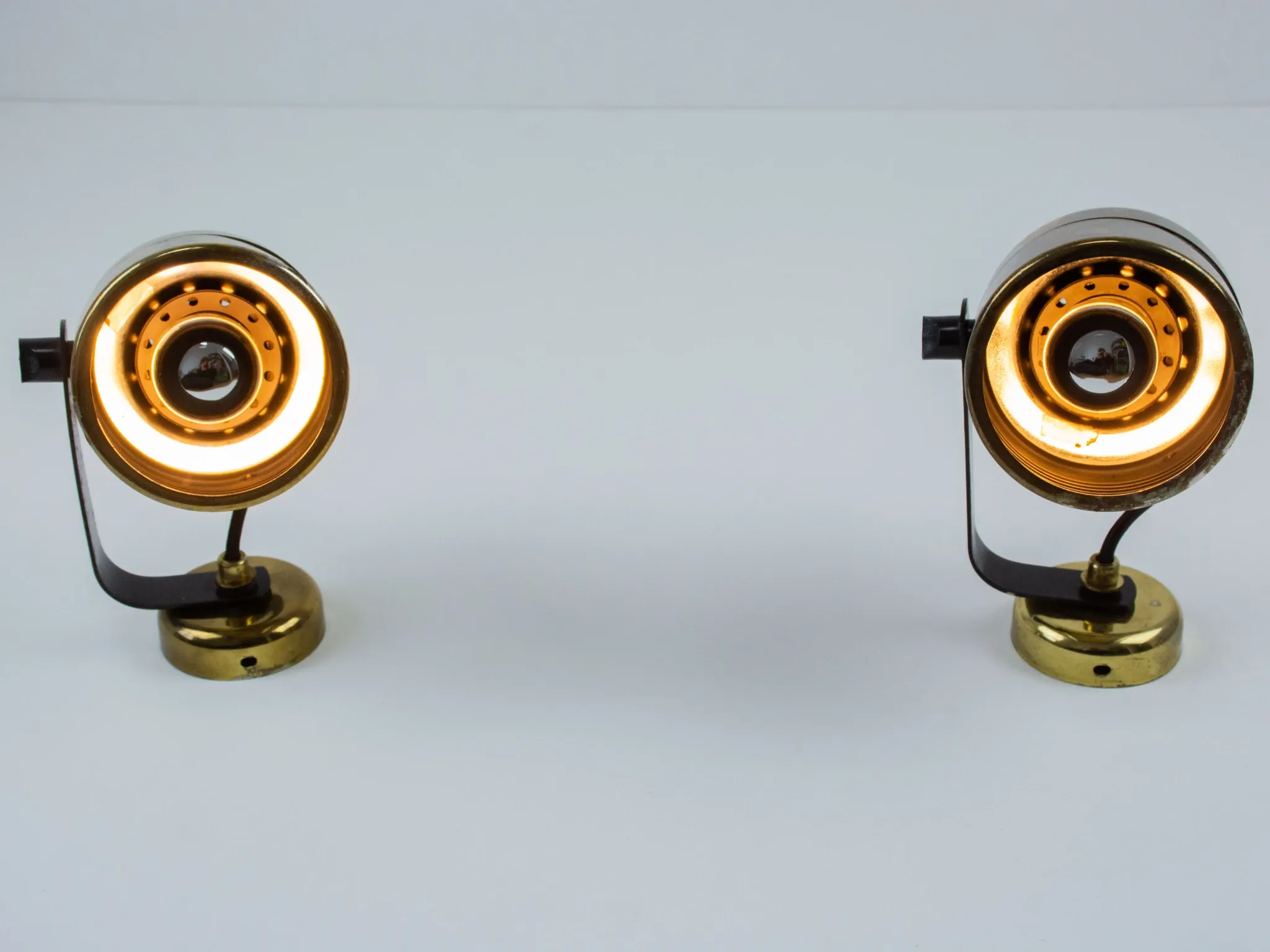 Pair of Vintage Gold-Toned Tube-Style Wall Spotlights With Patina