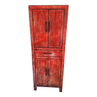 Buffet haut style asiatique en bois couleur corail