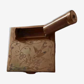 Brass powder keg/minaudière - Flower & bird motif - Art Deco