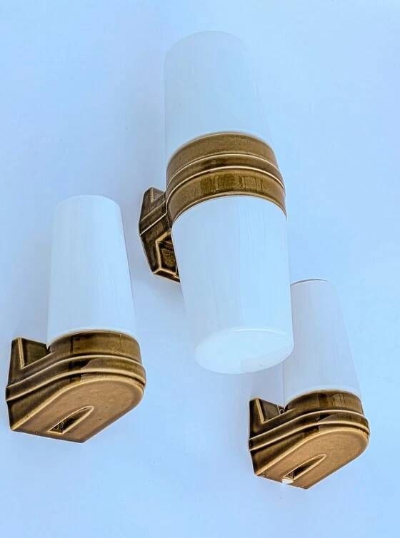 3 ochre porcelain wall sconces from the 1960s (models 6065 and 6080) by Sigvard Bernadotte for Ifö.