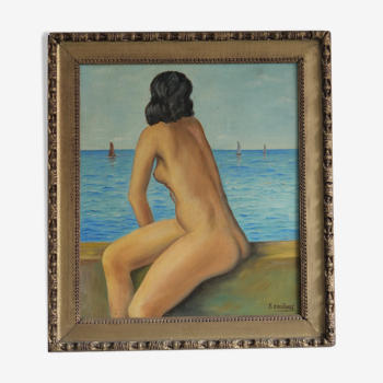 Painting Nude naive art oil on panel