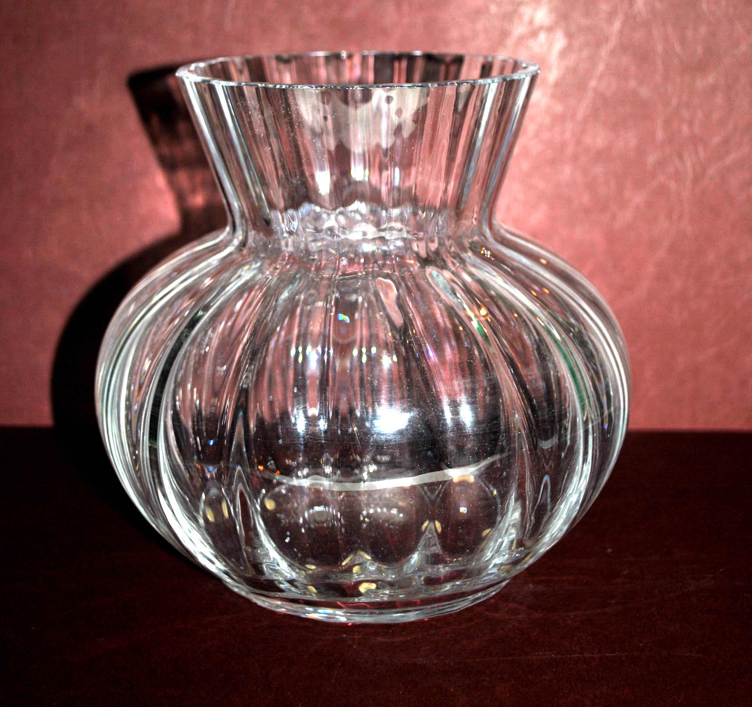 Daum acadie vase in venetian ribbed cast crystal signed daum nancy