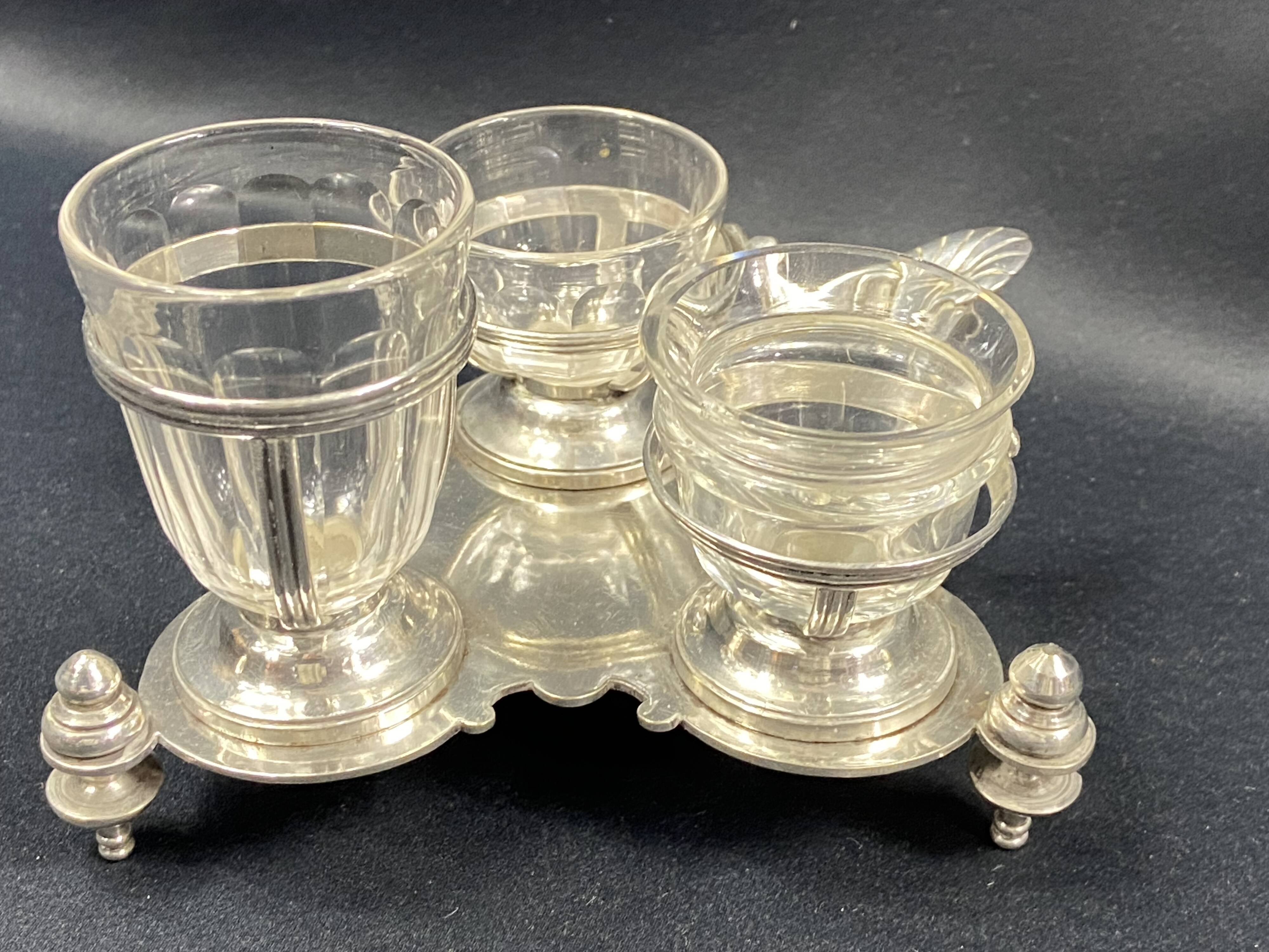 19th century Louis XV style condiment holder, silver or silver-plated metal frame