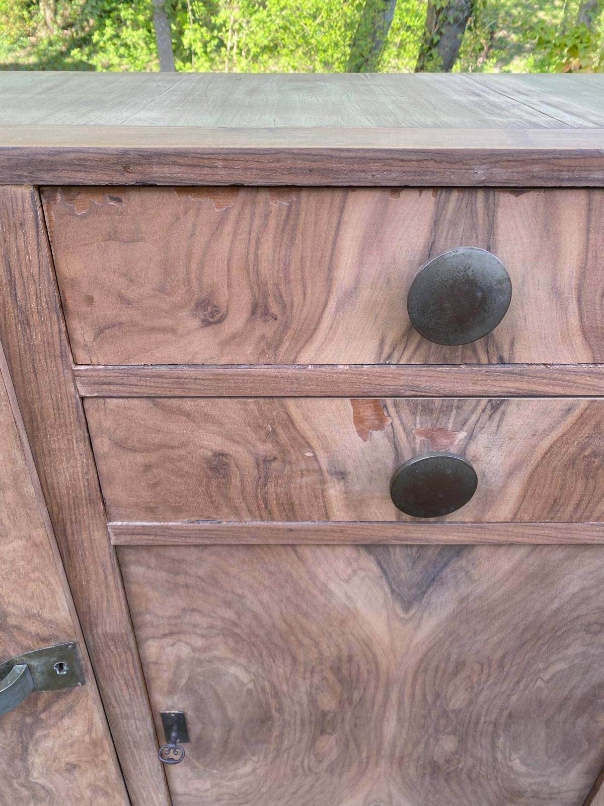 Art Deco vintage sideboard renovated in walnut burl, 1960.