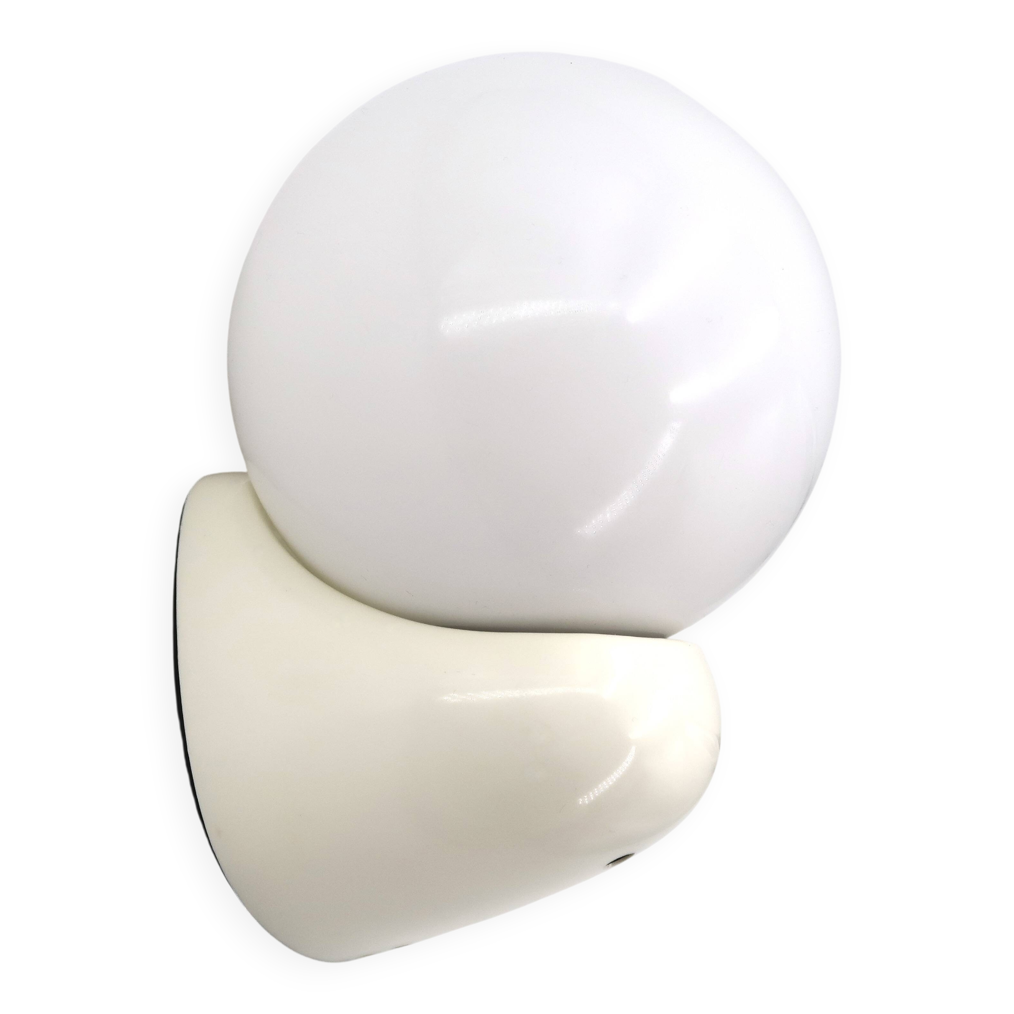 White Tissot wall light with opaque glass globe, 1970s/80s