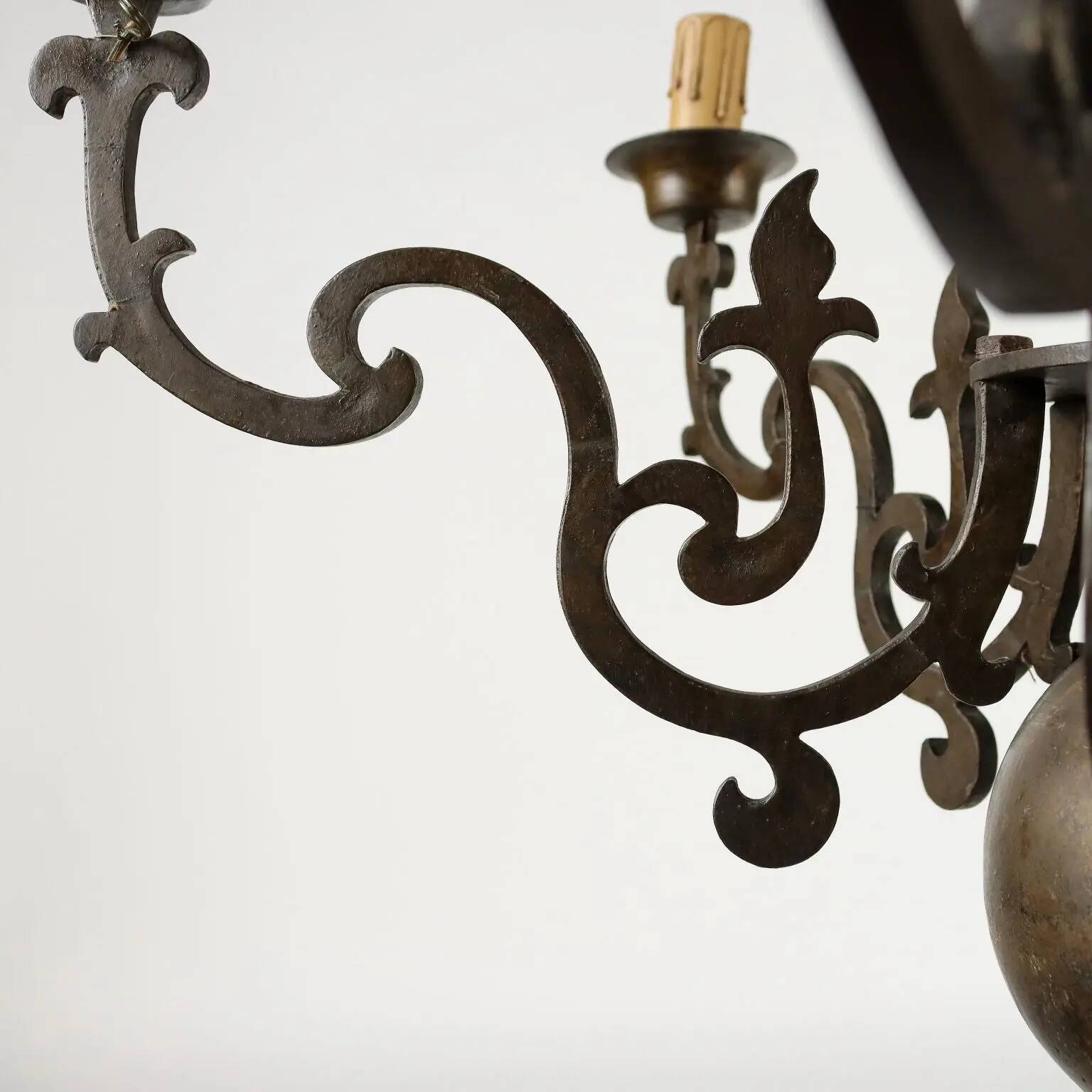 Antique chandelier with 6 lights in bronze, Netherlands, 18th century