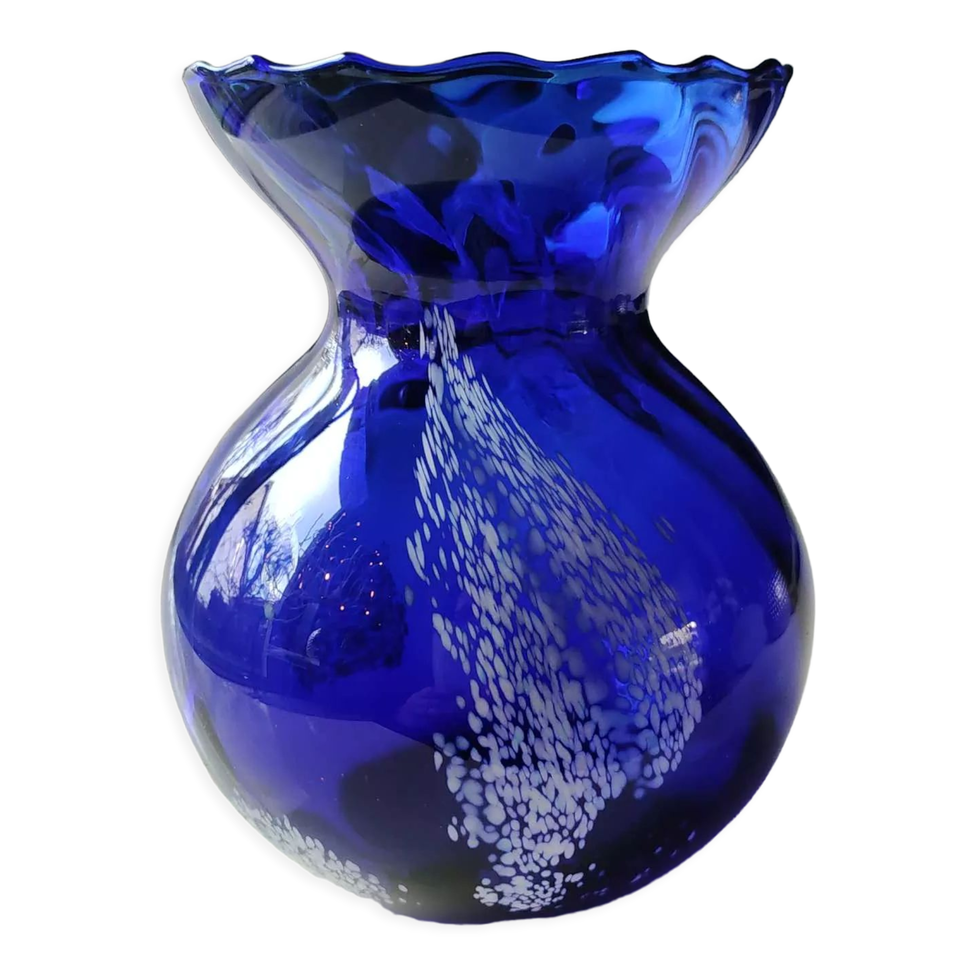 Vase shape vintage ball blown glass with frill