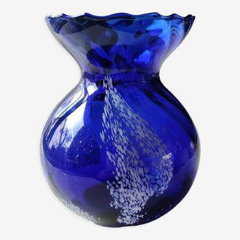 Vase forme boule vintage en verre soufflé à collerette