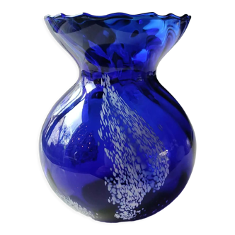 Vase forme boule vintage en verre soufflé à collerette