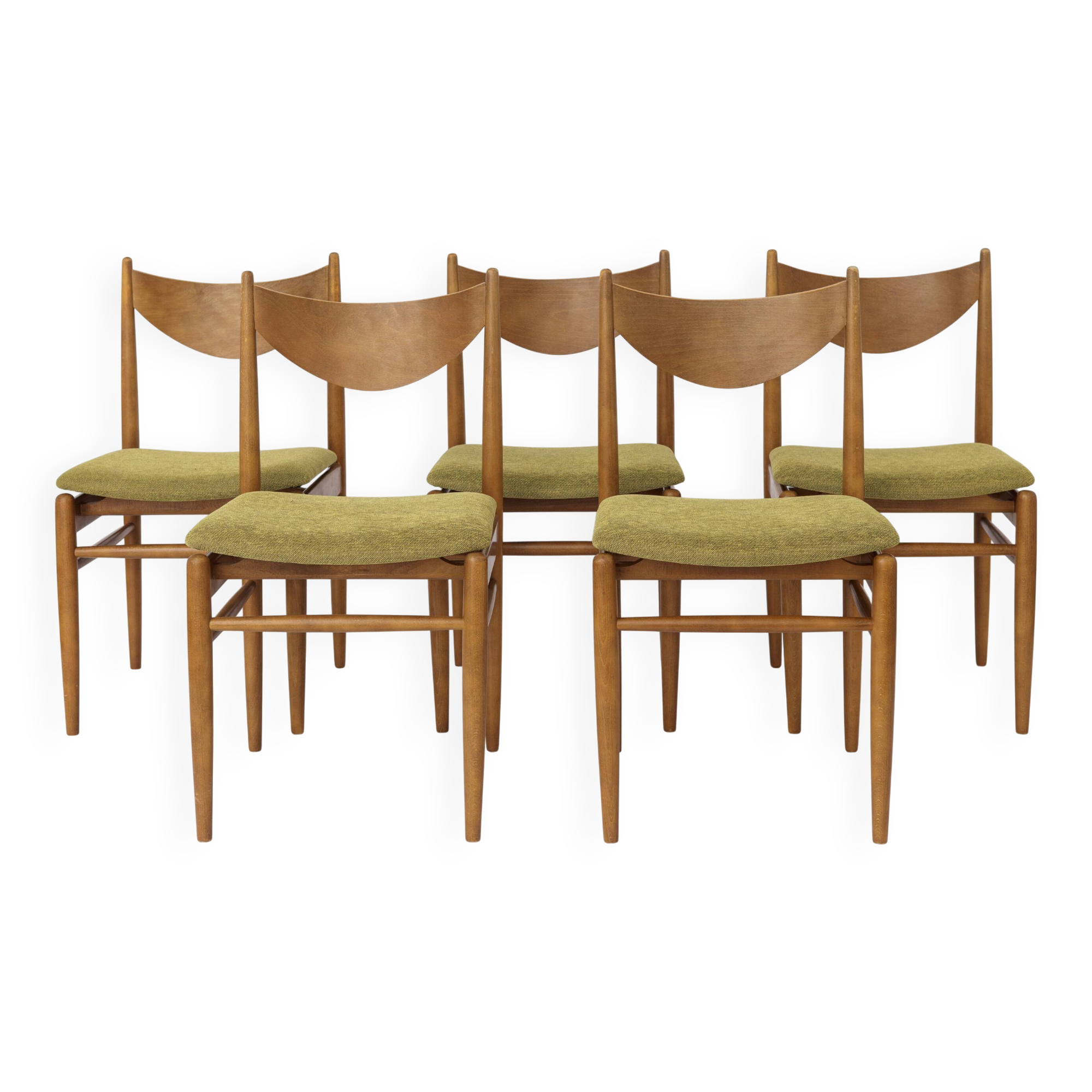 Set of 5 Vintage Dining Chairs, 1960s Germany, Wenzel, Beech Wood